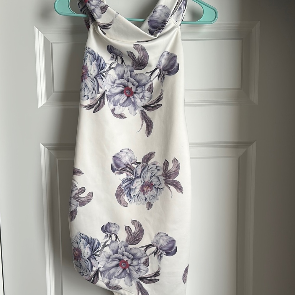 Floral Print Dress in White and Purple